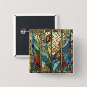 日の出でステンドグラス赤いチーフポピー 缶バッジ (正面&裏面)