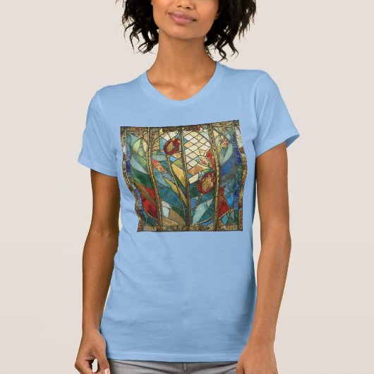 日の出でステンドグラス赤いチーフポピー Tシャツ (正面)