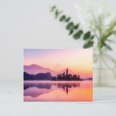 日の出でスロベニア湖のブリード島 ポストカード (スタンド正面)