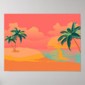 日の出でヤシの木と日当たりの良い島デザイン ポスター (正面)