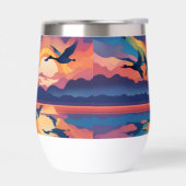 日の出で水の上をガチョウ (左面)