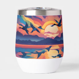 日の出で水の上をガチョウ