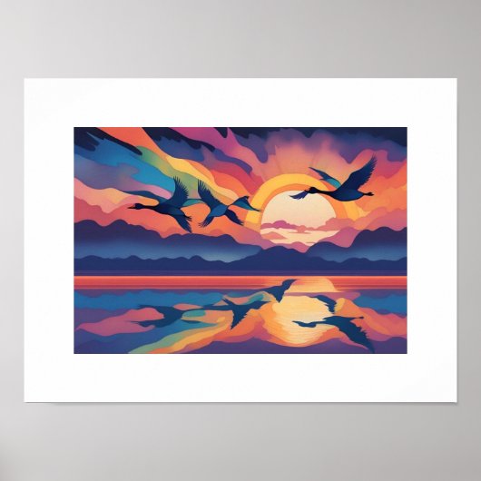 日の出で水の上をガチョウ ポスター (正面)