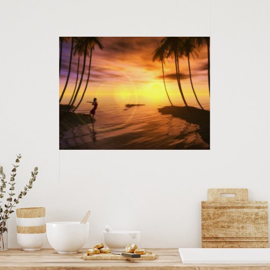 日の出で泳ぐ人 ポスター (キッチン)