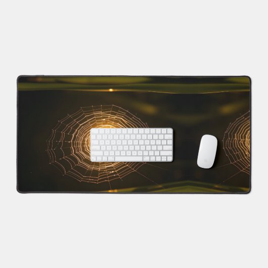 日の出で露に覆われたクモの巣 デスクマット (キーボード&マウス)