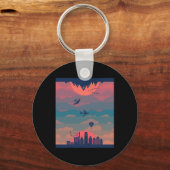 日の出と夜の地球の日没のサイクル360 キーホルダー (正面)