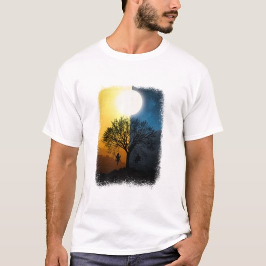 日の出と日の入り 美しいグラフィックアート Tシャツ (正面)