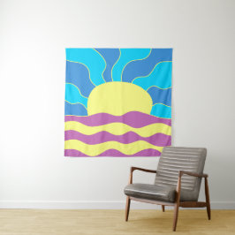 日の出と波の抽象芸術アート タペストリー