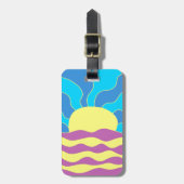 日の出と波の抽象芸術アート ラゲッジタグ (正面縦)