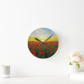 日の出と赤いケシの畑 ラウンド壁時計 (ホーム)