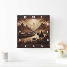 日の出に山の上にイエスが現れる スクエア壁時計