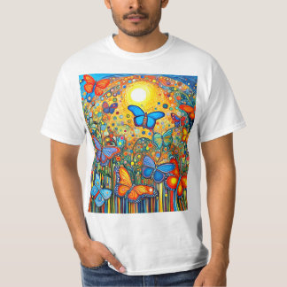 日の出に舞い上がる蝶々 Tシャツ