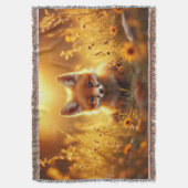 日の出に花のキツネ スローブランケット (正面縦)