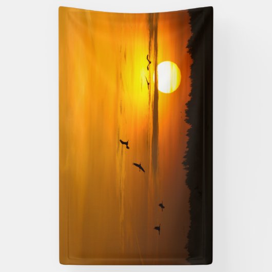 日の出に鶴 横断幕 (縦)