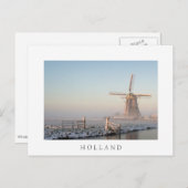 日の出のはがきで雪の中の風車と文字 ポストカード (正面/裏面)