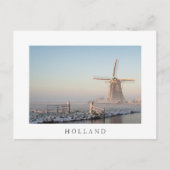 日の出のはがきで雪の中の風車と文字 ポストカード (正面)