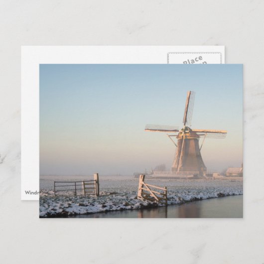日の出のはがきの雪の中の風車 ポストカード (正面/裏面)