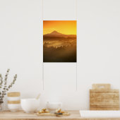 日の出のオレンジ色の谷の霧の色 ポスター (キッチン)