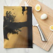 日の出のキッチンタオルに美しい馬 キッチンタオル (四つ折り)