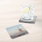 日の出のコースターの雪の風車 スクエアペーパーコースター (インサイチュ)