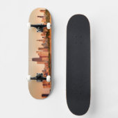 日の出のシカゴのスカイラインのパノラマ スケートボード (正面)