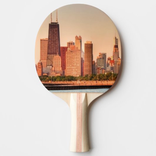日の出のシカゴのスカイラインのパノラマ 卓球ラケット (正面)