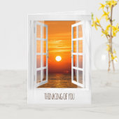 日の出のシーンで白い窓を開ける カード (黄色い花)