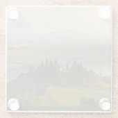 日の出のタスカニーの丘の景色 ガラスコースター (裏面)