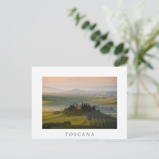 日の出のトスカーナの丘の風景 ポストカード (スタンド正面)