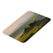 日の出のトスカーナの丘の風景 マグネット (左側)