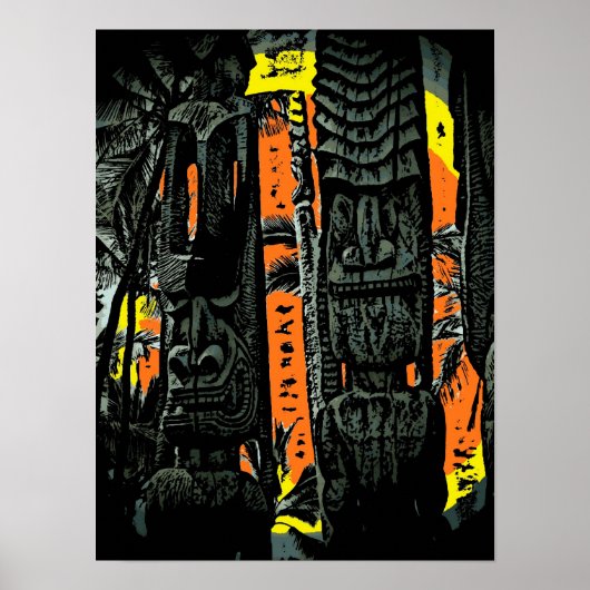 日の出のトロピカルポスター2つのチキ像 ポスター (正面)