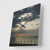 日の出のビーチでギリシャ名勝シースケープフォト ラージ壁時計 (傾斜)