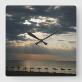 日の出のビーチでギリシャ名勝シースケープフォト ラージ壁時計