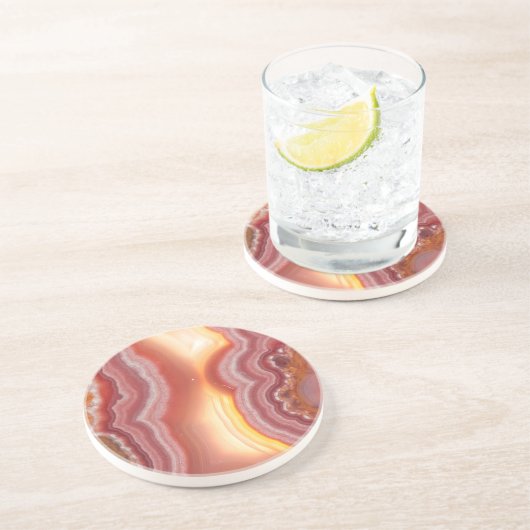 日の出のピンクのオレンジ黄色の瑪瑙 コースター (側面)