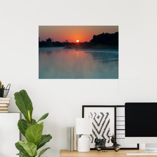 日の出のボートで川を渡る ポスター (ホームオフィス)