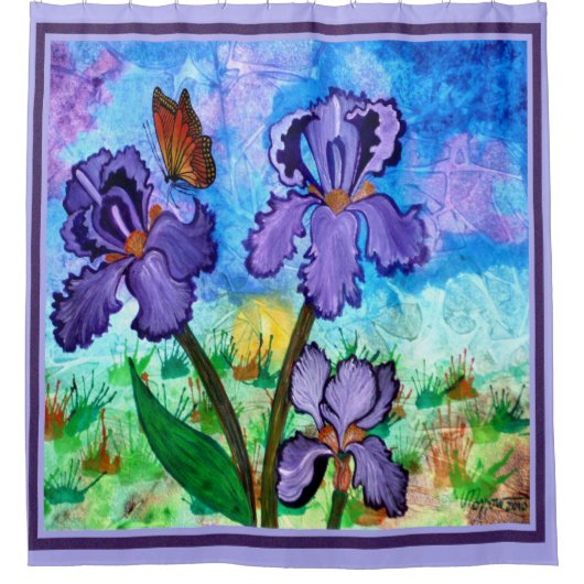 日の出のラベンダーのトリムのシャワー・カーテンのアイリス シャワーカーテン (正面)