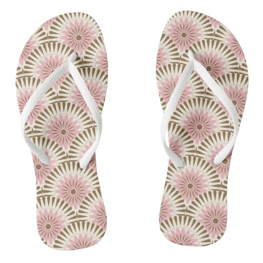 日の出のレトロな花 – ピンク&ブラウン ビーチサンダル (ソール)