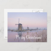 日の出の光と風車のクリスマスカード シーズンポストカード (正面/裏面)