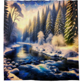 「日の出の冬の川」 シャワーカーテン