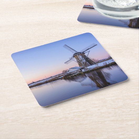 日の出の冬の風車、オランダのコースター スクエアペーパーコースター (アングル)