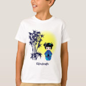 日の出の名前の女の子の間の日本のなkokeshiの人形 tシャツ (正面)