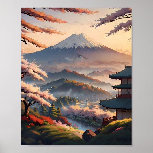 日の出の山々 静かな日本の風景 ポスター (正面)
