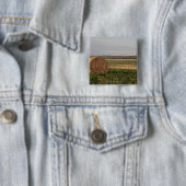 日の出の山が付いている分野の干し草ベール 缶バッジ (インサイチュ)