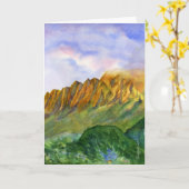 日の出の崖のカウアイ島ハワイの空白のな挨拶状 カード (黄色い花)