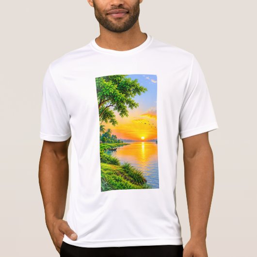 日の出の川の風景 Tシャツ (正面)