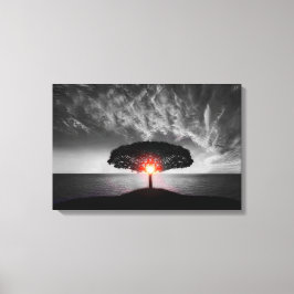 日の出の日没：カラスプラッシュ キャンバスプリント