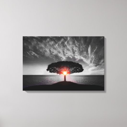 日の出の日没：カラスプラッシュ キャンバスプリント (正面)