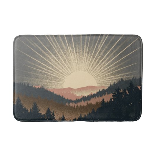 日の出の森の山々 バスマット (正面)