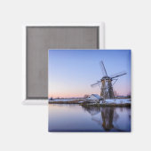 日の出の正方形の磁石の間の冬の風車 マグネット (正面/裏面)