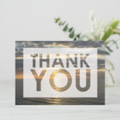 日の出の海の切り抜きのあるビーチの写真 サンキューカード (スタンド正面)